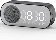 Digital Alarm Clock Bluetooth 5.0 Speaker LED Display Mirror Desk Alarm Clock with FM Radio Support TF Card Play Hands-Free Call Double Alarm Clock with USB Charging Port Adjustable