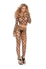 2PC sexy ELEGANT MOMENTS diamond NET long SLEEVE wide NECK crop TOP leggings SET