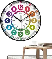 ycezw Kids Teaching Time Wall Clock | Colorful Battery Operated Timepiece | Quiet Mechanism Feature With Easy-To-Read | Engaging Educational Decor For ’ Bedroom And Preschool Time Manage