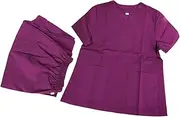 ieron Uniform Women V Neck Functional Scrub Tunic Top for Spa/Dental/Elderly Carer/Massage/Salon/Warehouse, Purple XL