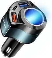 [4IN1&QC3.0] USB Car Charger Adapter,Cigarette Lighter Splitter Socket Car Adapter [QC3.0 18W&PD/USB A 3.1A],Car Charger Compatible with iPhone 15/14/13/12/11/XS/XR/X/8,iPad,Galaxy,Dash Cam,LG,GPS etc