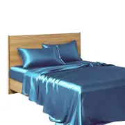 Soft Microfribre Fitted Sheet Satin Set with Pillowcases - Ocean