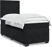 vidaxl Box Spring Bed - Black Velvet King Single with Pocket Spring Mattress & LED Lights