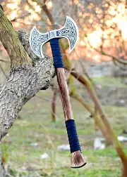 Double Headed Viking Axe, Battle Axe, Hand Forged Steel Double Blade Viking Axe