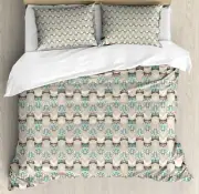 Owls Duvet Cover Set with Pillow Shams Native Geometric Zigzag Print