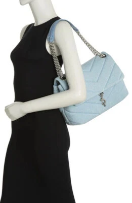 REBECCA MINKOFF EDIE MAXI SHOULDER BAG denim silver chain strap