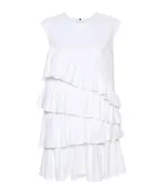 MSGM Ruffle-Detailed Crewneck Sleeveless Dress IT40,IT42 White