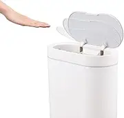 ELPHECO Waterproof Motion Automatic Lid Bin Sensor Trash Bin with Lid & Odor Filter Slim Plastic Narrow odorless Toilet Garbage Can Touchless Trash Can White (No Battery)