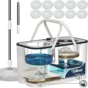 Mop and Bucket with Wringer Set for Home,4-Chamber Spin Mop and Bucket Separa...