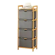 Bamboo Shelf with Storage Hamper - Wooden Bamboo Removable Bags