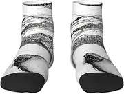 [JEJEA] Black and White Marble print Men's Athletic Cushioned Crew Socks Crew Training Athletic Socks Men and Women for Sports