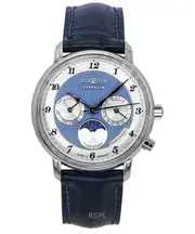 Zeppelin Friedrichshafen Moon Phase Leather Strap Blue Dial 85373 Ladies Watch