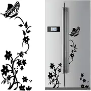 Sztxj (Black) 2 Sets Flower Butterfly Wall Stickers Decals Decorative Self Adhesive Wall Art Stickers for Living Room Bedroom Wardrobe Refrigerator
