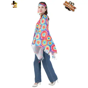 成人大女70年代太陽花嬉皮士披風服飾狂歡派對cos 復古嬉皮士女裝