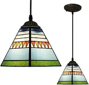 Bedroom Chandelier,Tiffany Hanging Lamp,Vintage Glass Chandeliers,E27 Ceiling Lamp,Pendant Light for Kitchen,Living Room,Dining Room,Hallway,Adjustable Height (Pyramid-Bule)
