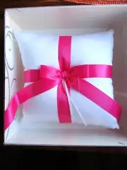 Hortense B. Hewitt Co. White Ring Bearer Pillow w/Grape or Fuchsia Ribbon - NIB