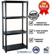 Storage Shelf 4-Tier Black Plastic Display Rack Organizer Stand Shelving Unit