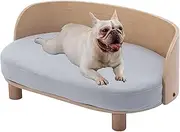 Dog Sofa, Dog Beds with Removable Cushion Pet Sofa with Solid Wood Legs and Bent Wood Back Dog Couch for Dogs and Cat-Small Light Grey