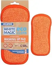 White Magic Dish Cleaning Microfibre Eco Cloth Washing Up Pad, Non Scratch, Rough Scrubbers Side for Non-Stick Cookware, Soft Scrub Side for Dishes (Tangerine)