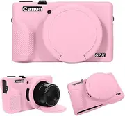 [T Tersely] Premium Soft Silicone Protective Case with Removable Lens Cover for Canon Powershot G7X Mark III Digital Camera - Washable, Lightweight, and Stylish Protection (Pink)