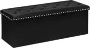 B FSOBEIIALEO Storage Ottoman Bench, Folding Tufted Ottomans with Storage, Extra Large 140L Toy Chest Footrest Bench for Bedroom, Luxury Velvet Fabric 43 Inches Black