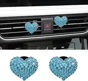 DWARFOO 2pcs Car Air Vent Clip, Air Freshener Clips, Bling Crystal Heart Charms Air Conditioning Outlet Clip, Car Interior Decoration Accessories Vent Diffuser Clips Universal for Women (K1-Blue)