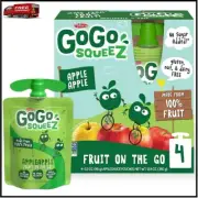 GoGo squeeZ Fruit on the Go, Apple Apple, 3.2 oz (Pack of 4), Unsweetened Fruit