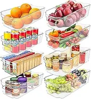 Greenco Fridge Bins, Set of 8 | Stackable Clear Refrigerator Organizer Bins w/Durable Handles | Pantry Storage Bins | Kitchen and Refrigerator Organization | Organizing Bins, BPA Free, Shatter Proof