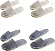 CYlovinho Spa Slippers Set with 4Sizes, 4 Pairs Non Slip Guest Slippers Unisex Washable Reusable House Shoes Slide Linen Slipper Hotel Slipper for Indoor, Bedroom, Bride Slippers