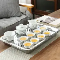 在飛比找Yahoo奇摩購物中心優惠-【小倉Ogula】12頭白瓷茶具組 杯盤組 加厚不鏽鋼茶盤 