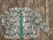 New CHICO'S IKAT'S MEOW JEWEL JACKET SEASCAPE SEQUINED NWT SIZE 2 (12-14)