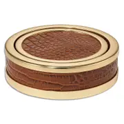Aerin Classic Croc Embossed Leather Coasters in Chestnut, Set of 4