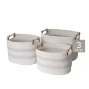 RGI Home Textured Linen and Fabric Rope Storage Baskets – Set of 3 Oval Decor...