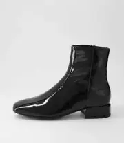 New Django & Juliette Vamee Black Patent Leather Ankle Boots Womens Shoes Casual