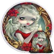 White Haired Beautiful Girl Christmas Candle Round Beach Towel