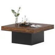 Tribesigns 90 cm Square LED Coffee Table Rustic Brown & Black