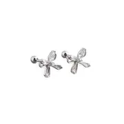 ANYCO Earrings Sterling Silver European Romantic Bow Zirconia Spiral Bead Stud For Women Teen Fashion Stylish Accessories Jewelry Gifts
