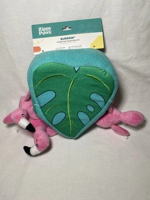 ZippyPaws Zippy Paws Burrow Interactive Dog Toy 3 Flamingos in Monstera Leaf NEW