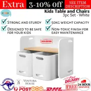 Kids Table And Chair Child Activity Play Set 3pcs Wooden Storage Toddler White