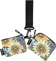 [XYMZR] Mini Zip Around Wristlet keychain Wallet Abstract Flowers Pattern for Women Personalized Pattern Detachable Dual Pouch Wristlet Portable Wallet Phone Coin Purse, Multi-colored, One Size