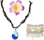 TUONYIS 3 Pcs Princess Ocean Costume Accessories for Girls Women with Flower Clip Bohemian Anklet Necklace,Summer Adventure Outfit World Book Day Halloween Birthday Party Holiday