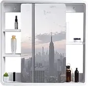 Mirror Cabinets Bathroom Waterproof Bathroom Mirror Box Wall Mounted Storage Mirror with Shelf Kitchen Debris Holder (Color : White, Size : 60 * 60 * 14cm)