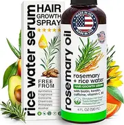 Rosemary Oil and Rice Water Hair Growth Spray - Serum with Biotin, Keratin, Caffeine, Vitamins C & B5 for Hair Mask, Hair Care, Scalp Treatment, Thickening Dry Damaged Hair for Women & Men