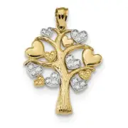 14k Yellow Gold w/Rhodium Tree of Life w/Hearts Pendant K5866
