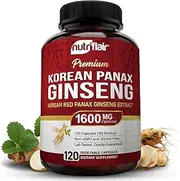 Korean Red Panax Ginseng 1500mg - 120 Vegan Capsules - High Strength Ginseng Root Ginsenosides Extract Powder Supplement - Energy, Focus, Libido, Performance Pills for Women & Men, Non-GMO