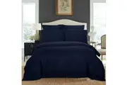 1000TC Ultra Soft Striped Queen Size Quilt/Doona/Duvet Cover Set - Midnight Blue