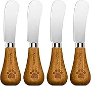 Standing Cheese Butter Spreader Knife Set 4 PCS Charcuterie Accessories Stainless Steel Vertical Spreader Knives with Wooden Handle Charcuterie Board Utensils for Cold Butter Peanut Butter Jam Fruit