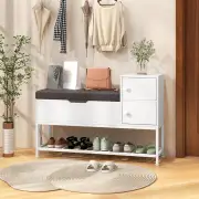 CostwayEntryway Bench with Flip Top Box and 2 Door Cabinets for Hallway Living Room-White