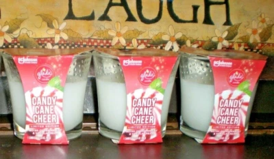 (3) GLADE CANDY CANE CHEER SINGLE WICK CANDLE PEPPERMINT VANILLA CREAM CANDLES