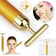 24k Gold Beauty Bar Facial Roller Face Skin Vibration Skincare Massager Device